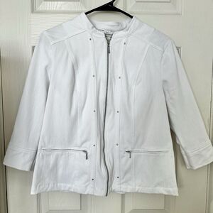 Christopher & Banks White Denim Zip Up Front Jacket Women’s Small 3/4 Sleeve
